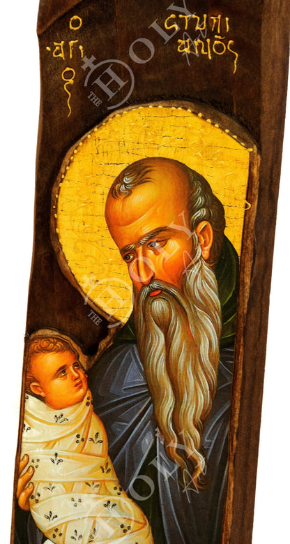 Saint Stylianos icon, Handmade Greek Orthodox icon, Byzantine art wall hanging wood plaque of St Stylianos of Paphlagonia, religious decor - TheHolyArt