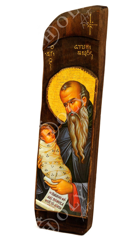 Saint Stylianos icon, Handmade Greek Orthodox icon, Byzantine art wall hanging wood plaque of St Stylianos of Paphlagonia, religious decor - TheHolyArt