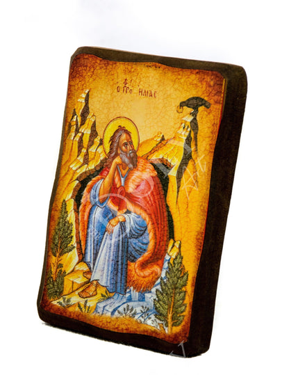 Prophet Elijah icon, Handmade Greek Orthodox icon of Saint Elias, Byzantine art wall hanging on wood plaque icon, religious decor - TheHolyArt