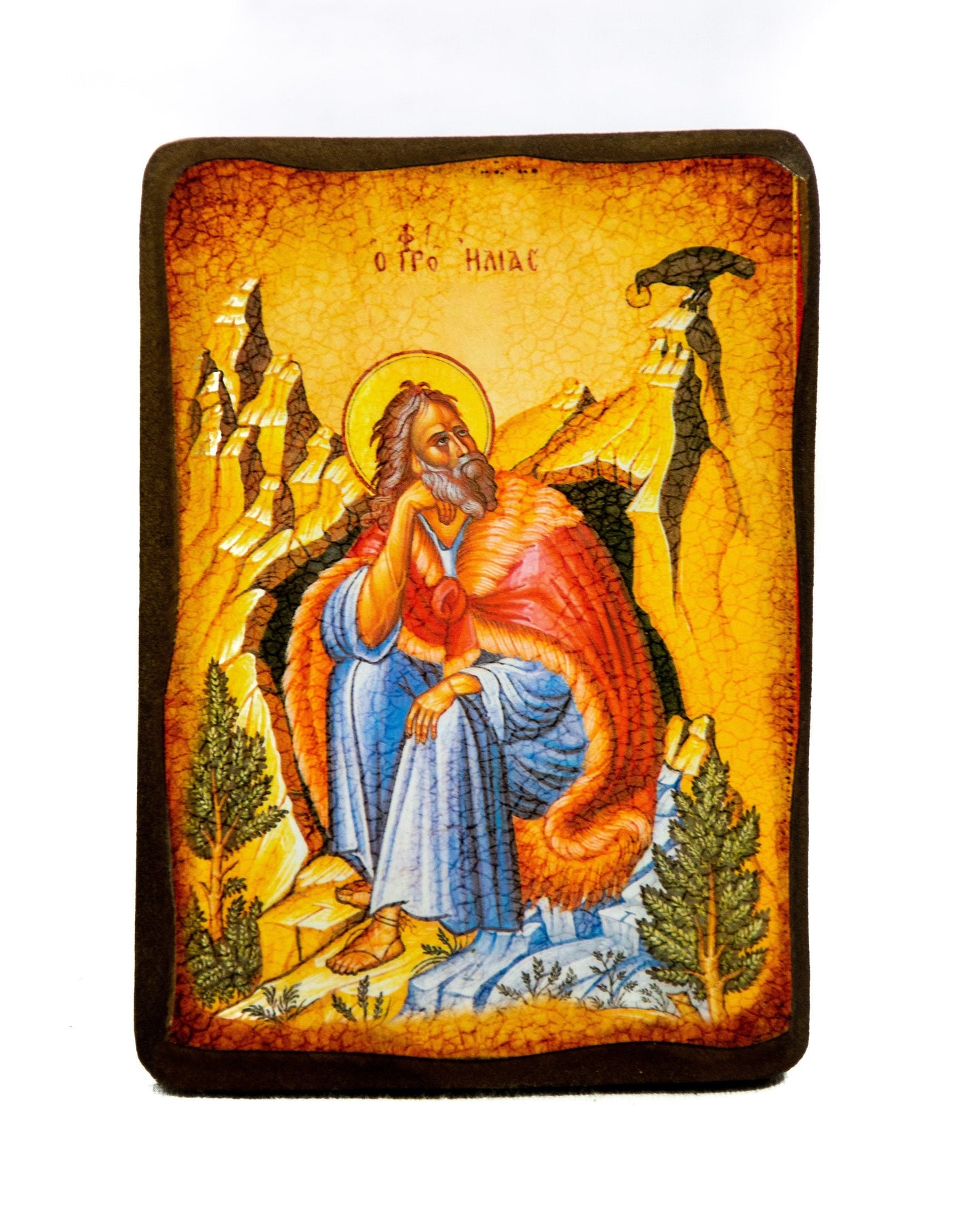 Prophet Elijah icon, Handmade Greek Orthodox icon of Saint Elias, Byzantine art wall hanging on wood plaque icon, religious decor TheHolyArt