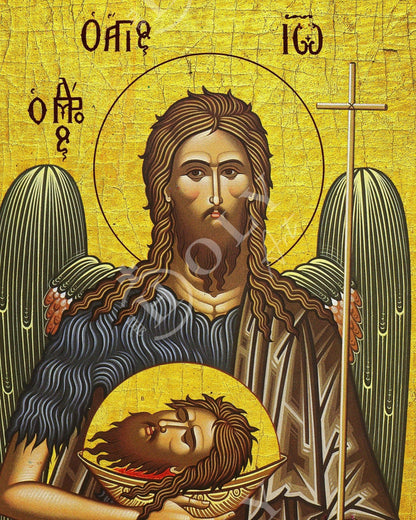 Saint John icon, Handmade Greek Orthodox icon of St John Baptist, Byzantine art wall hanging of the Forerunner wood plaque, religious decor - TheHolyArt
