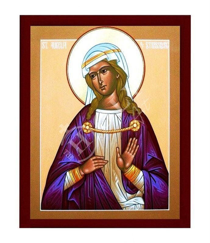 Saint Aurelia icon, Handmade Greek Catholic icon of St Aurelia Strasbourg, Catholic art wall hanging wood plaque, religious decor TheHolyArt