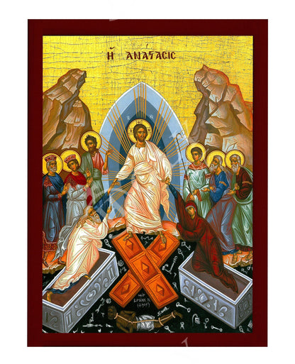 Resurrection Jesus Christ icon, Handmade Greek Orthodox icon, Byzantine art wall hanging of our Lord rising from the dead, religious decor TH2 - TheHolyArt