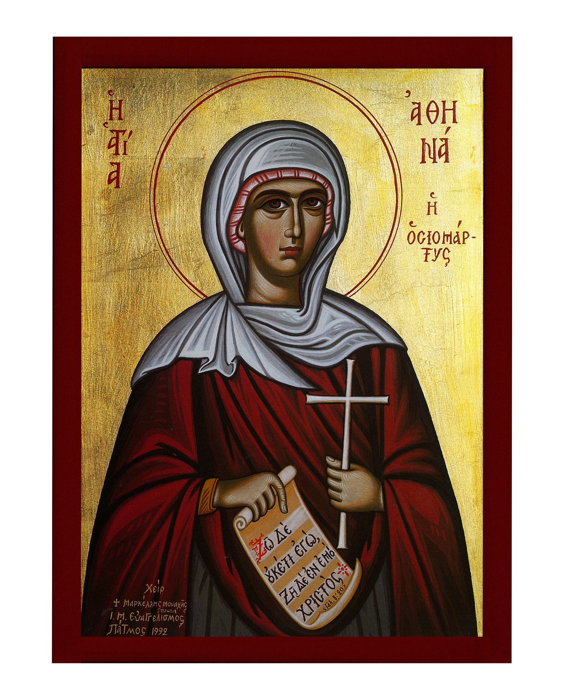 Saint Athena icon, Handmade Greek Orthodox Icon of St Athina the Martyr, Byzantine art wall hanging plaque, religious decor TheHolyArt
