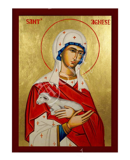 Saint Agnes icon, Handmade Greek Orthodox icon St Agnes of Rome, Byzantine art wall hanging wood plaque, religious gift - TheHolyArt
