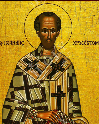 Saint John icon, Handmade Greek Orthodox icon of St John Chrysostom, Byzantine art wall hanging icon on wood plaque, religious decor - TheHolyArt