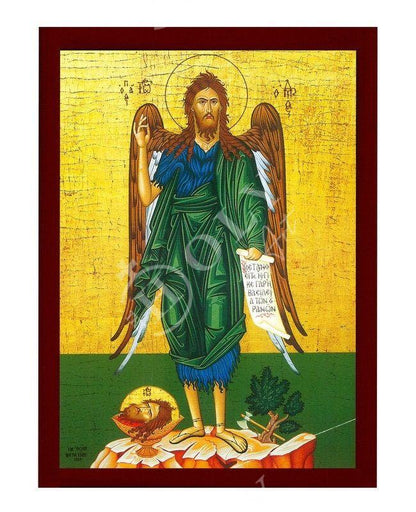 Saint John icon, Handmade Greek Orthodox icon of St John Baptist, Byzantine art wall hanging of the Forerunner wood plaque, religious decor - TheHolyArt