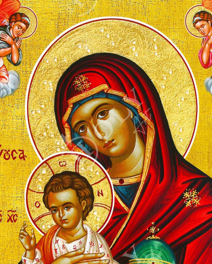 Virgin Mary icon Panagia Therapeusa, Greek Christian Orthodox Icon, Mother of God Byzantine art, Theotokos handmade wall hanging wood plaque - TheHolyArt