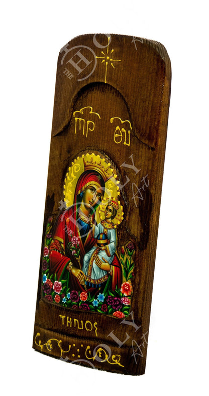 Virgin Mary icon Panagia, Handmade Greek Orthodox Icon, Mother of God Byzantine art, Theotokos wall hanging wood plaque, religious decor - TheHolyArt