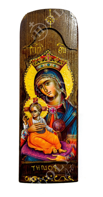 Virgin mary icon panagia, handmade greek orthodox icon, mother of god byzantine art, theotokos wall hanging wood plaque religious decor - TheHolyArt