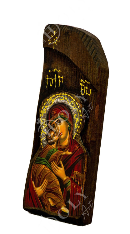 Virgin Mary icon Panagia Glykophilousa, Handmade Greek Orthodox Icon of Theotokos, Mother of God Byzantine art wall hanging wood plaque - TheHolyArt