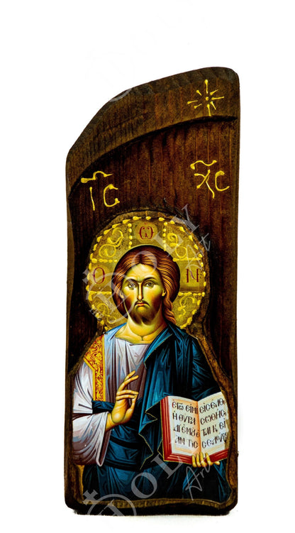Jesus Christ icon, Handmade Greek Orthodox icon, Byzantine art wall hanging of our Lord on wood plaque, religious decor - TheHolyArt