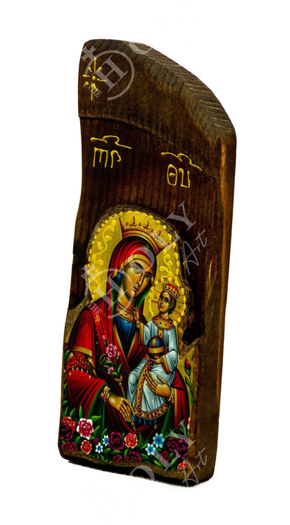 Virgin Mary icon Panagia Rose Amaranth, Handmade Greek Orthodox Icon, Mother of God Byzantine art, Theotokos wall hanging wood plaque - TheHolyArt