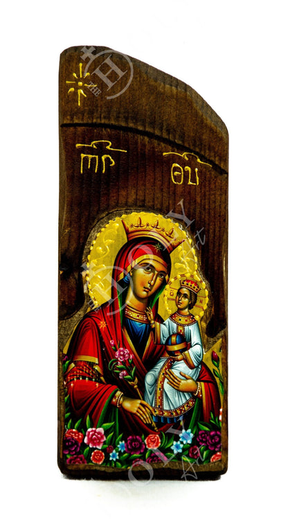 Virgin Mary icon Panagia Rose Amaranth, Handmade Greek Orthodox Icon, Mother of God Byzantine art, Theotokos wall hanging wood plaque - TheHolyArt