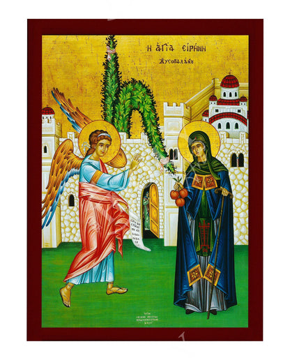 Saint Irene Chrysovalantou icon, Handmade Greek Orthodox icon of St Irene, Byzantine art wall hanging on wood plaque, religious decor - TheHolyArt