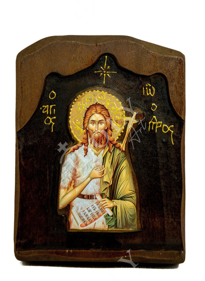 Saint John icon, Handmade Greek Orthodox icon of St John Baptist, Byzantine art wall hanging of the Forerunner wood plaque, religious decor - TheHolyArt