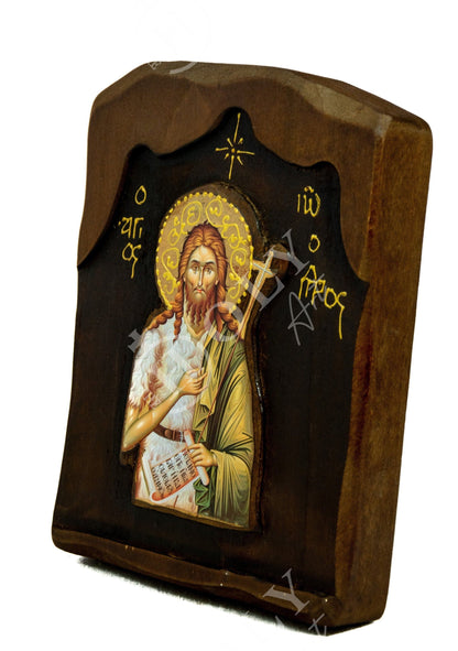 Saint John icon, Handmade Greek Orthodox icon of St John Baptist, Byzantine art wall hanging of the Forerunner wood plaque, religious decor - TheHolyArt