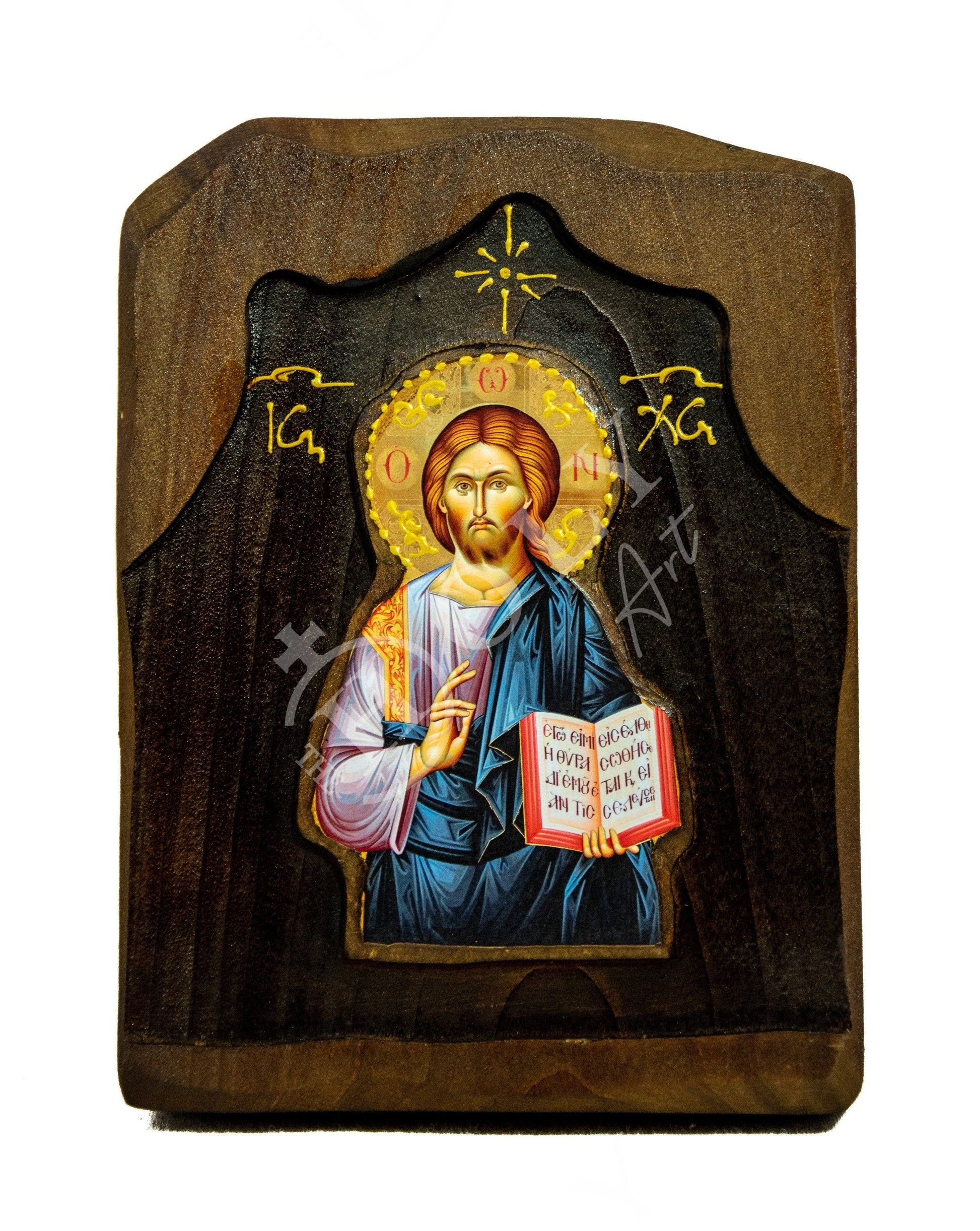 Jesus Christ icon, Handmade Greek Orthodox icon, Byzantine art wall hanging of our Lord on wood plaque, religious decor TheHolyArt