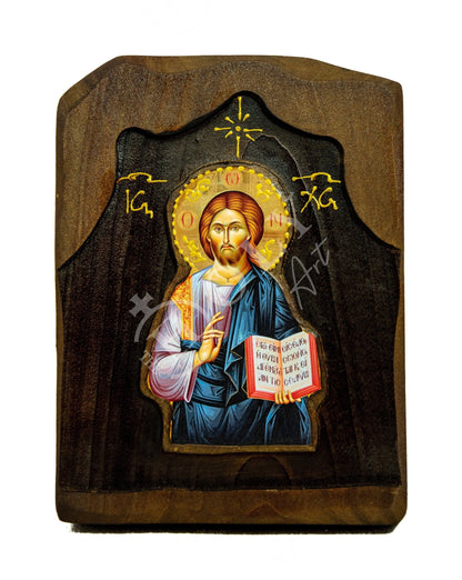Jesus Christ icon, Handmade Greek Orthodox icon, Byzantine art wall hanging of our Lord on wood plaque, religious decor - TheHolyArt