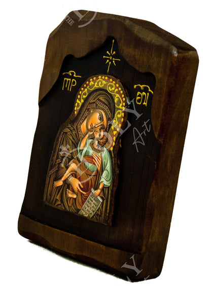 Virgin Mary icon Panagia Eleousa, Handmade Greek Orthodox Icon, Mother of God Byzantine art, Theotokos wall hanging wood plaque - TheHolyArt