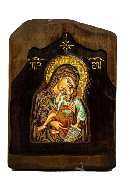 Virgin Mary icon Panagia Eleousa, Handmade Greek Orthodox Icon, Mother of God Byzantine art, Theotokos wall hanging wood plaque - TheHolyArt