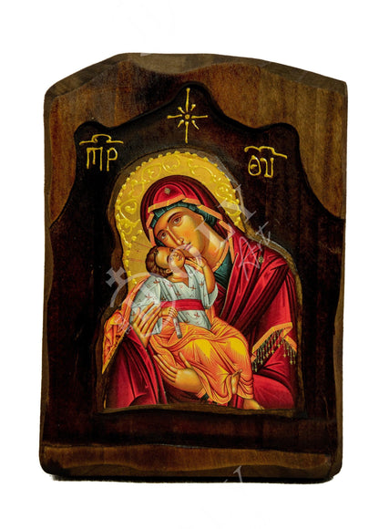 Virgin Mary icon Panagia Glykophilousa, Handmade Greek Orthodox Icon, Mother of God Byzantine art, Theotokos wall hanging wood plaque - TheHolyArt