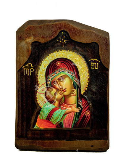 Virgin Mary icon Panagia, Handmade Greek Orthodox Icon, Mother of God Byzantine art, Theotokos wall hanging wood plaque, religious decor - TheHolyArt
