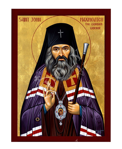 Saint John Maximovitch icon, Handmade Greek Orthodox icon St John the Wonderworker, Byzantine art wall hanging wood plaque, religious gift - TheHolyArt