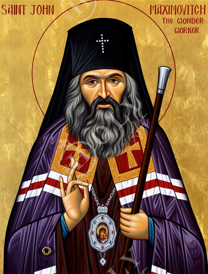 Saint John Maximovitch icon, Handmade Greek Orthodox icon St John the Wonderworker, Byzantine art wall hanging wood plaque, religious gift - TheHolyArt