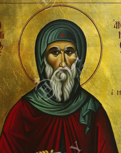 Saint Anthony icon, Handmade Greek Orthodox icon of Saint Antonius, Byzantine art wall hanging wood plaque icon, religious decor - TheHolyArt