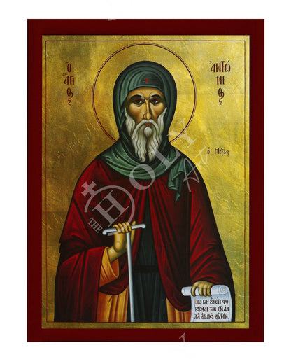 Saint Anthony icon, Handmade Greek Orthodox icon of Saint Antonius, Byzantine art wall hanging wood plaque icon, religious decor - TheHolyArt