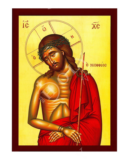 Jesus Christ icon Nymphios, Handmade Greek Orthodox icon of our Lord, Byzantine art wall hanging on wood plaque, religious icon home decor - TheHolyArt