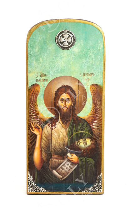 Saint John icon the Forerunner, Handmade Greek Orthodox icon of Saint John Baptist, Byzantine art wall hanging wood plaque, religious decor - TheHolyArt