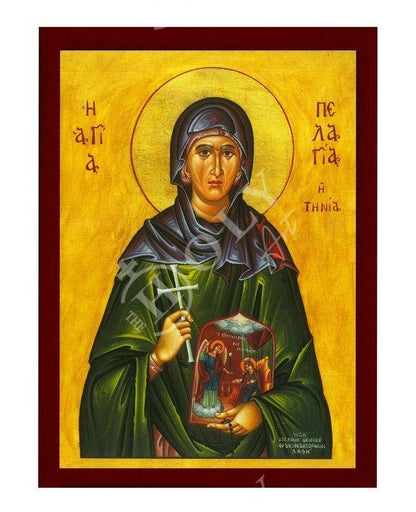 Saint Pelagia icon, Handmade Greek Orthodox icon of St Pelagia of Tinos, Byzantine art wall hanging wood plaque, religious gift - TheHolyArt