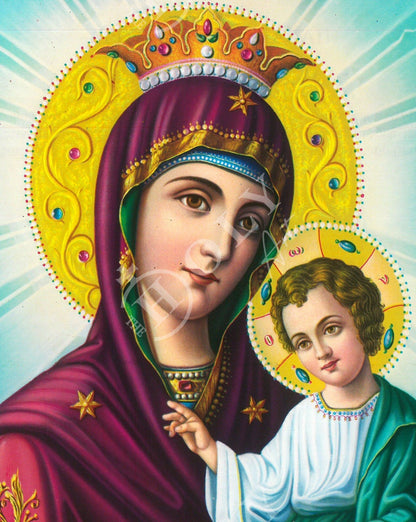 Virgin Mary icon Panagia, Handmade Greek Catholic Icon Theotokos, Mother of God Byzantine art wall hanging wood plaque icon, religious decor - TheHolyArt