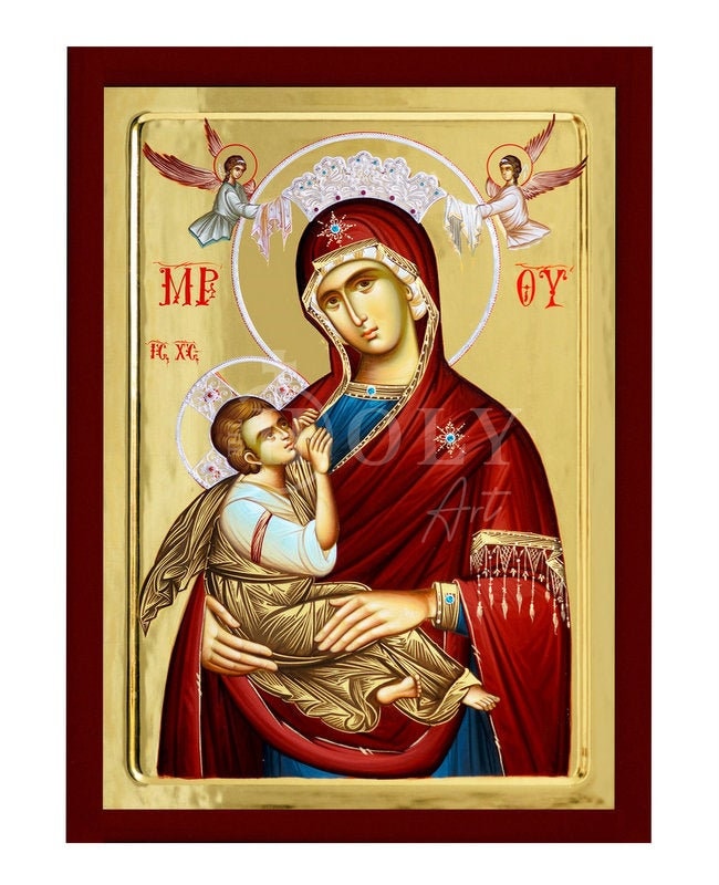 Virgin Mary icon Panagia Galaktotrophousa, Handmade Greek Orthodox Icon, Mother of God Byzantine art, Theotokos wall hanging wood plaque TheHolyArt