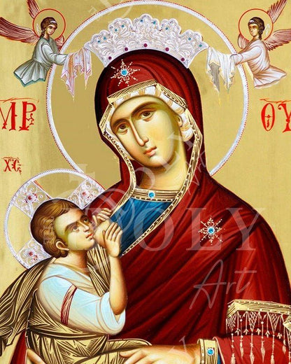 Virgin Mary icon Panagia Galaktotrophousa, Handmade Greek Orthodox Icon, Mother of God Byzantine art, Theotokos wall hanging wood plaque - TheHolyArt
