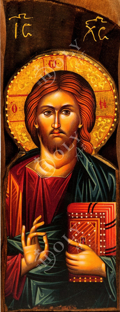 Jesus Christ icon, Handmade Greek Orthodox icon, Byzantine art wall hanging icon of our Lord on wood plaque, wedding gift ideas - TheHolyArt