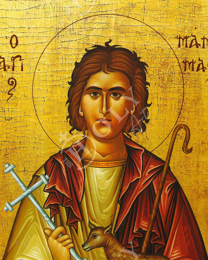 Saint Mamas icon, Handmade Greek Orthodox icon St Mamas of Caesarea, Byzantine art wall hanging on wood plaque icon, religious decor - TheHolyArt