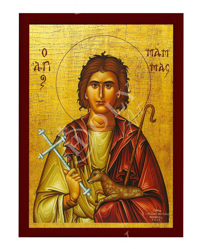 Saint Mamas icon, Handmade Greek Orthodox icon St Mamas of Caesarea, Byzantine art wall hanging on wood plaque icon, religious decor - TheHolyArt