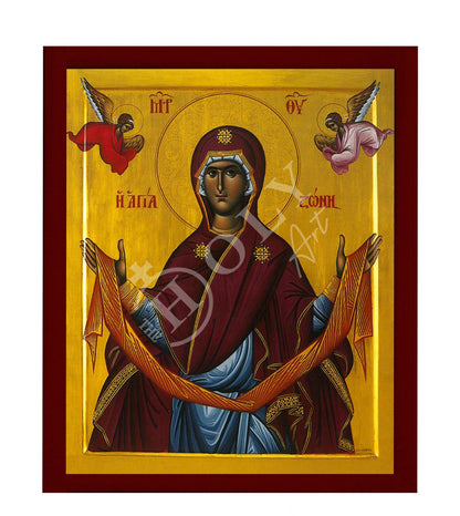 Cincture of the Theotokos icon, Virgin Mary icon Holy Belt, Handmade Greek Orthodox Icon Holy Girdle, Byzantine art wall hanging wood plaque - TheHolyArt