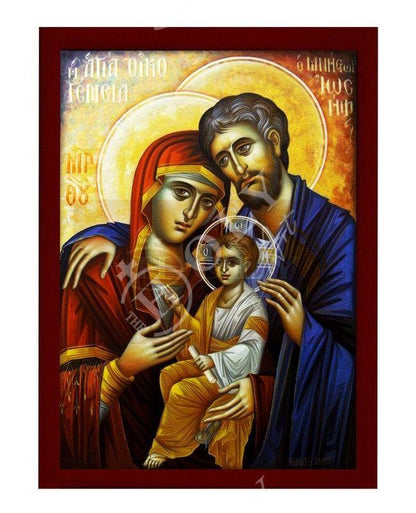 The Holy Family icon, Handmade Greek Orthodox icon of the Jesus Christ Virgin Mary & Joseph, Byzantine art wall hanging wood plaque - TheHolyArt
