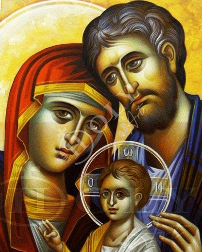 The Holy Family icon, Handmade Greek Orthodox icon of the Jesus Christ Virgin Mary & Joseph, Byzantine art wall hanging wood plaque - TheHolyArt