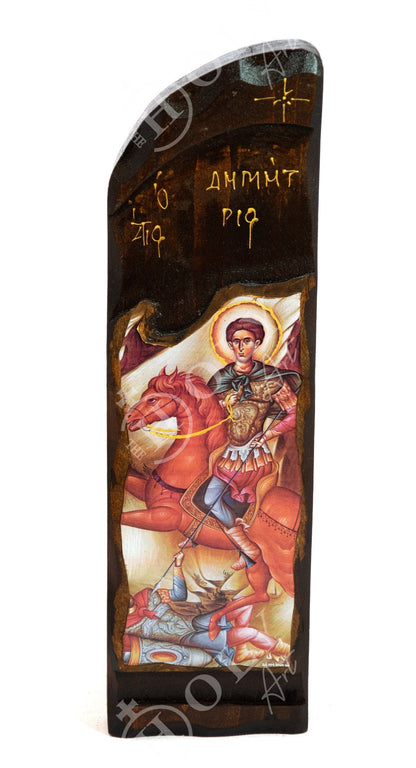 Saint Demetrius icon, Handmade Greek Orthodox icon of St Demetrios, Byzantine art wall hanging icon on wood plaque, religious home decor - TheHolyArt