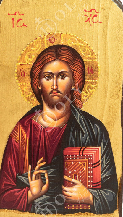 Jesus Christ icon, Handmade Greek Orthodox icon, Byzantine art wall hanging icon of our Lord on wood plaque, wedding gift ideas - TheHolyArt