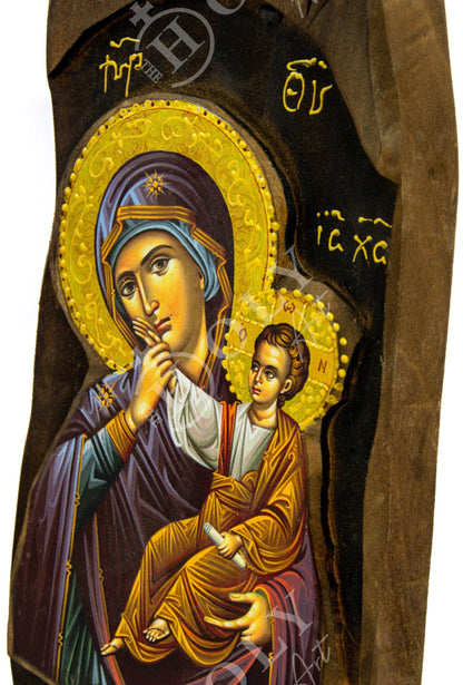 Virgin Mary icon Panagia Paramythia, Handmade Greek Christian Orthodox Icon, Mother of God Byzantine art wall hanging, Theotokos wood plaque - TheHolyArt