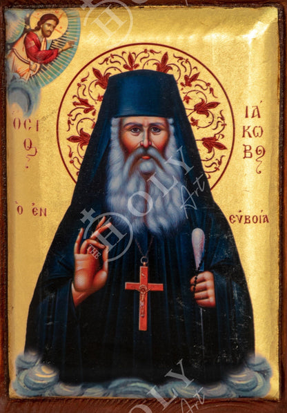 Saint Iakovos Tsalikis icon, Handmade Greek Orthodox icon, Byzantine art wall hanging canvas icon w/ gold leaf wood plaque, religious gift - TheHolyArt