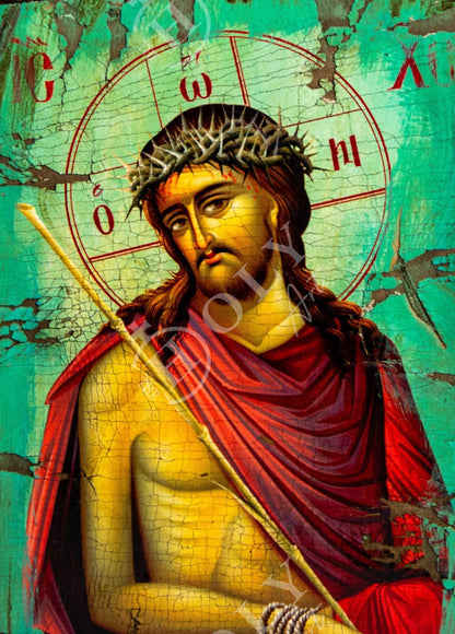 Jesus Christ icon Bridegroom , Handmade Greek Orthodox icon of Nymphios, Byzantine art wall hanging canvas wood plaque 43x23cm, wedding gift - TheHolyArt