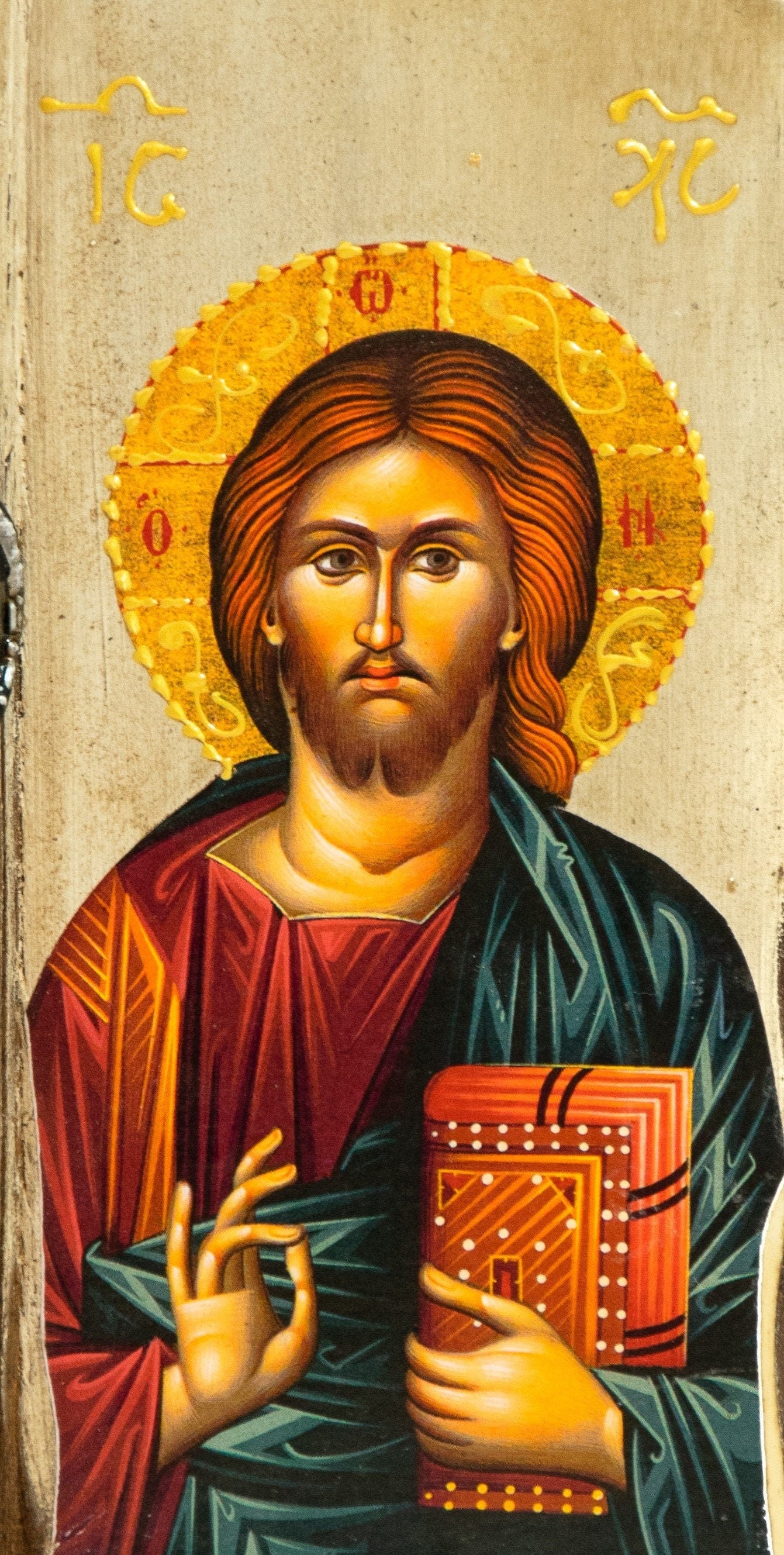 Jesus Christ icon, Handmade Greek Orthodox icon, Byzantine art wall hanging of our Lord on wood plaque, religious decor 29x14cm, home decor TheHolyArt