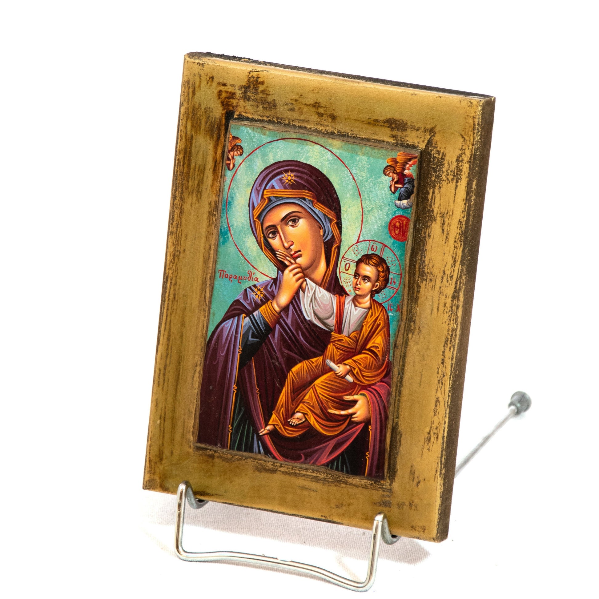 Virgin Mary icon Panagia Paramythia, Handmade Greek Orthodox icon gold leaf Mother of God, Theotokos  Byzantine art wall hanging TheHolyArt